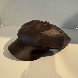 Brown Leather Newsboy Cap